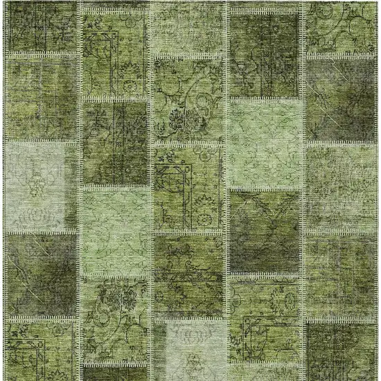 Olive Green And Artichoke Green Patchwork Washable Indoor Outdoor Area Rug Photo 7