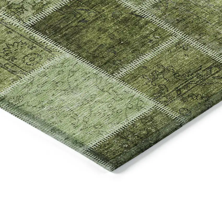 Olive Green And Artichoke Green Patchwork Washable Indoor Outdoor Area Rug Photo 4