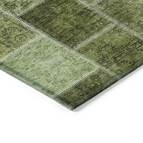 Olive Green And Artichoke Green Patchwork Washable Indoor Outdoor Area Rug Photo 4