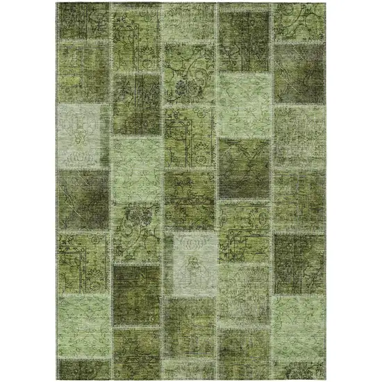 Olive Green And Artichoke Green Patchwork Washable Indoor Outdoor Area Rug Photo 2