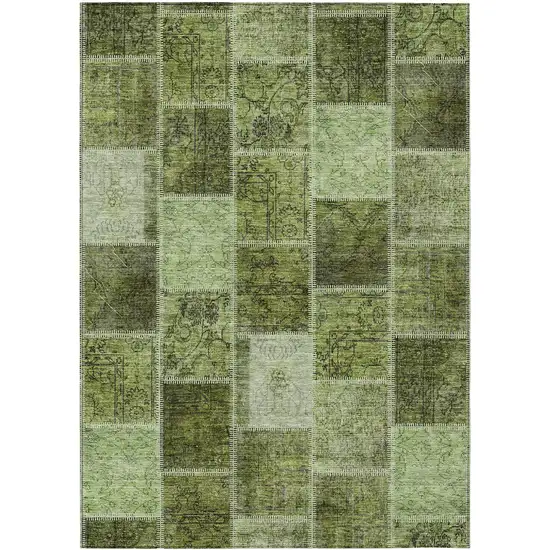 Olive Green And Artichoke Green Patchwork Washable Indoor Outdoor Area Rug Photo 2