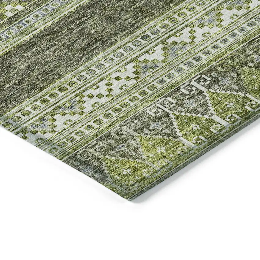 Olive Green And Artichoke Green Southwestern Washable Indoor Outdoor Area Rug Photo 2