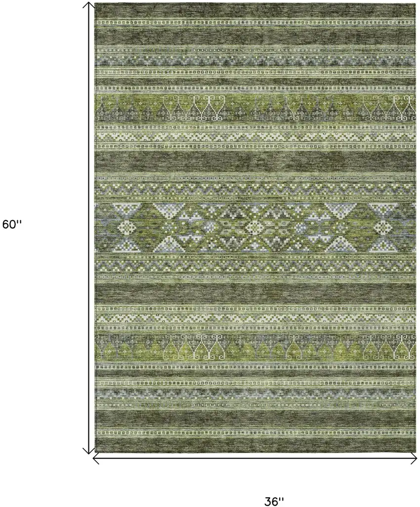 Olive Green And Artichoke Green Southwestern Washable Indoor Outdoor Area Rug Photo 3