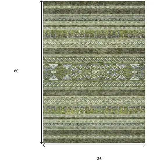 Olive Green And Artichoke Green Southwestern Washable Indoor Outdoor Area Rug Photo 3