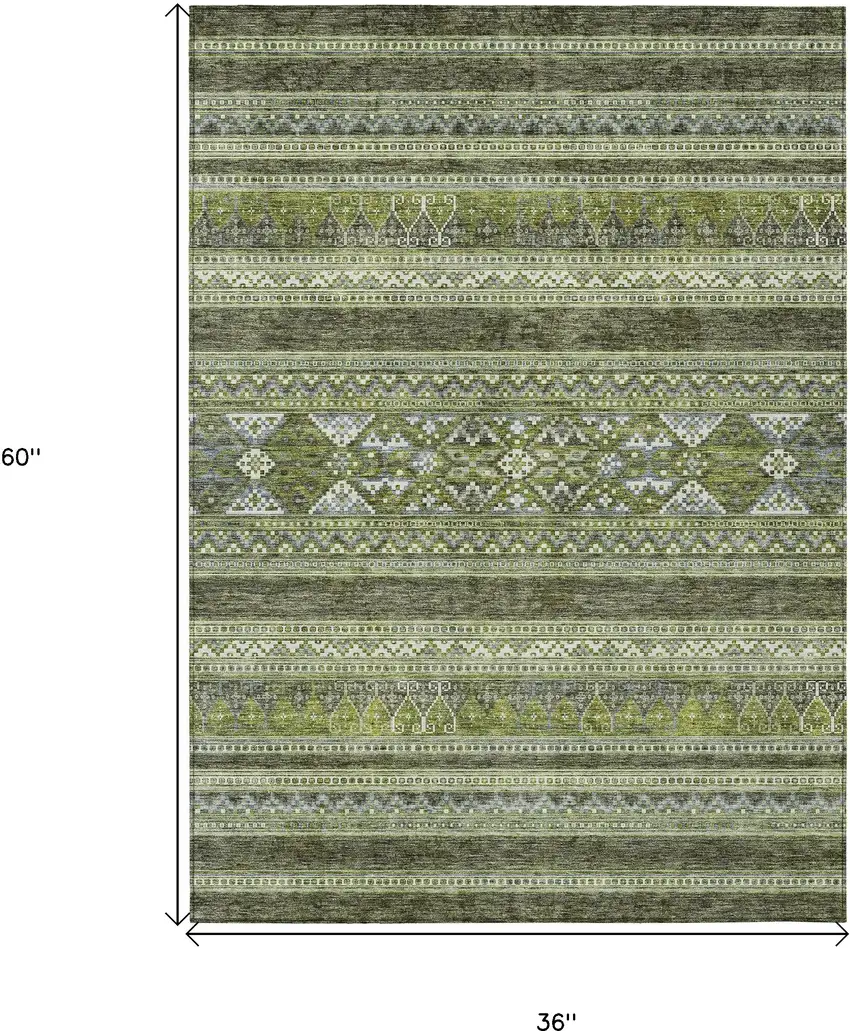 Olive Green And Artichoke Green Southwestern Washable Indoor Outdoor Area Rug Photo 3