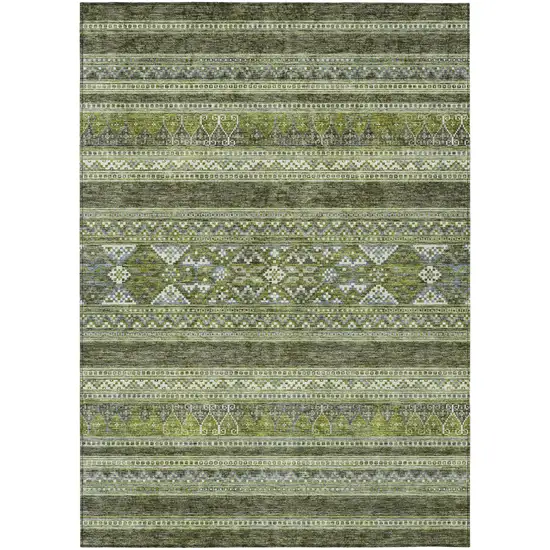 Olive Green And Artichoke Green Southwestern Washable Indoor Outdoor Area Rug Photo 1