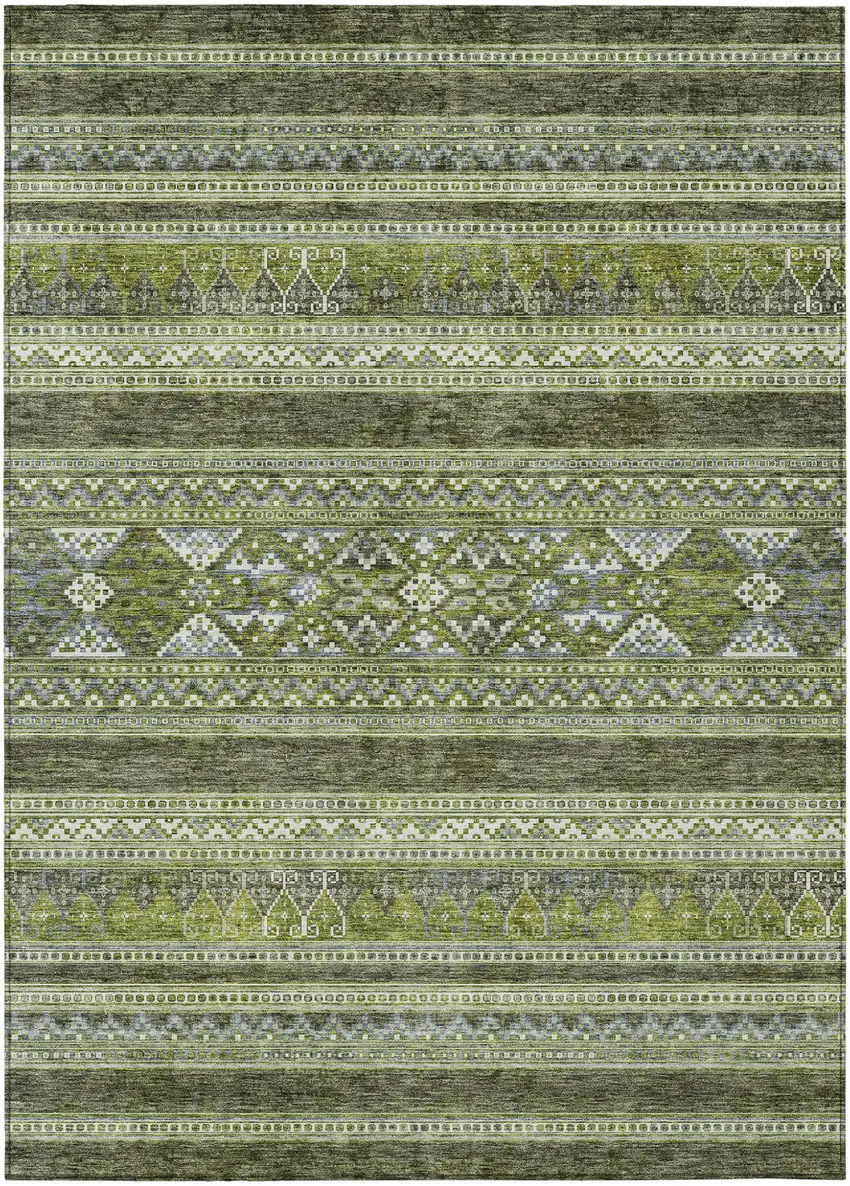 Olive Green And Artichoke Green Southwestern Washable Indoor Outdoor Area Rug Photo 1