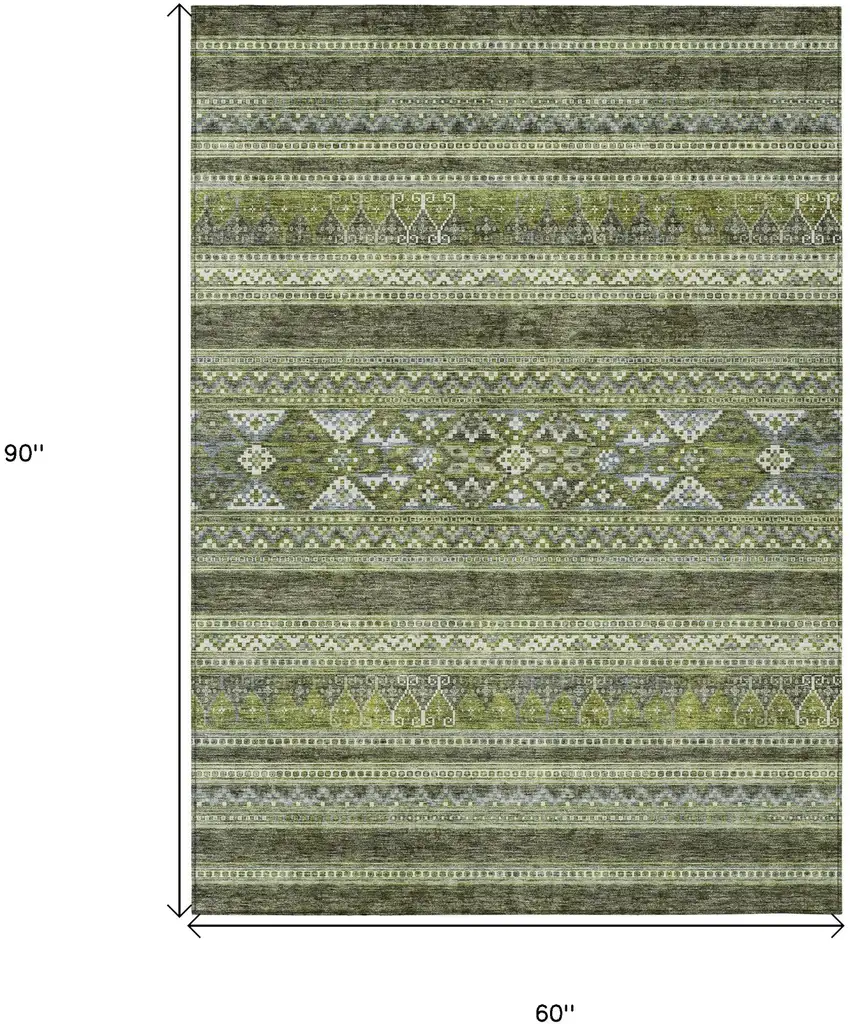 Olive Green And Artichoke Green Southwestern Washable Indoor Outdoor Area Rug Photo 3