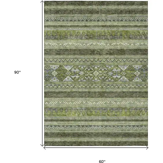 Olive Green And Artichoke Green Southwestern Washable Indoor Outdoor Area Rug Photo 3