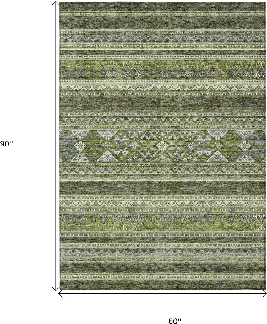 Olive Green And Artichoke Green Southwestern Washable Indoor Outdoor Area Rug Photo 3