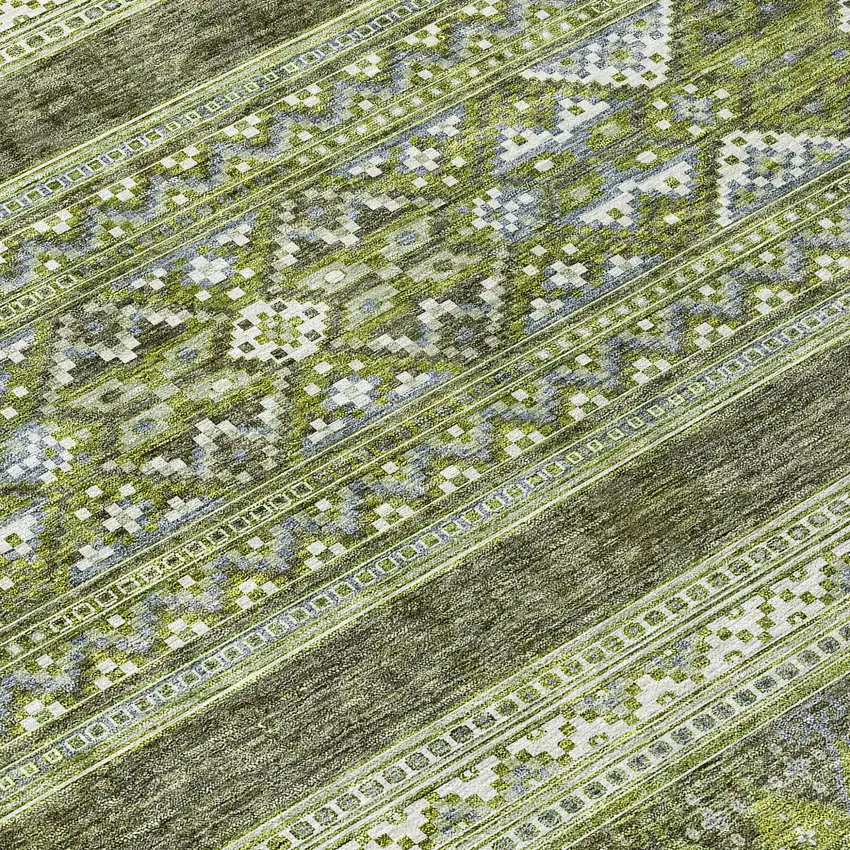 Olive Green And Artichoke Green Southwestern Washable Indoor Outdoor Area Rug Photo 3