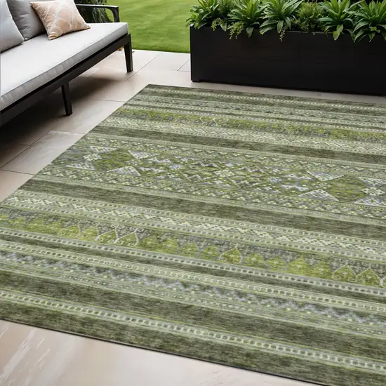 Olive Green And Artichoke Green Southwestern Washable Indoor Outdoor Area Rug Photo 1