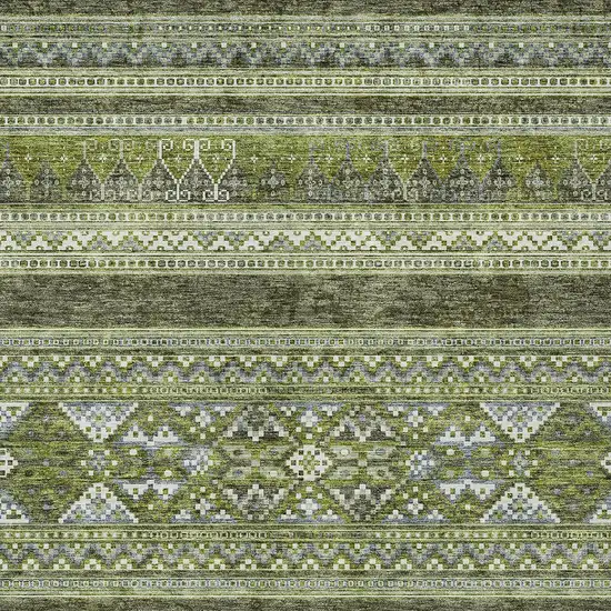 Olive Green And Artichoke Green Southwestern Washable Indoor Outdoor Area Rug Photo 4