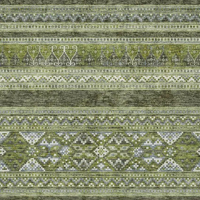Olive Green And Artichoke Green Southwestern Washable Indoor Outdoor Area Rug Photo 4