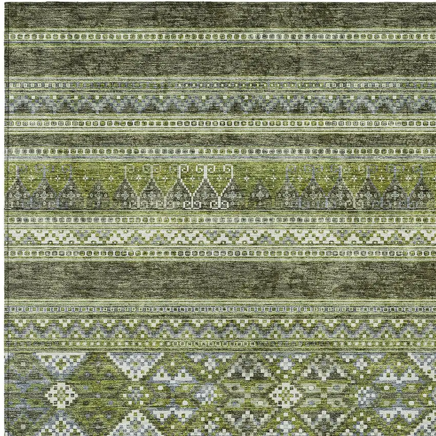 Olive Green And Artichoke Green Southwestern Washable Indoor Outdoor Area Rug Photo 4