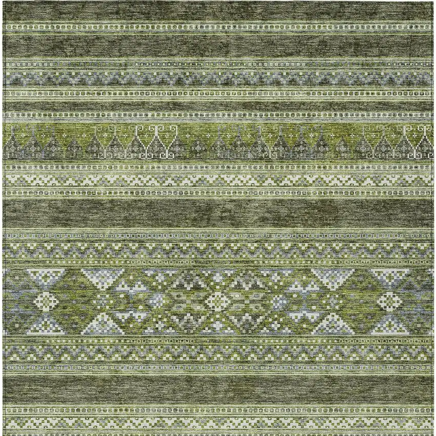 Olive Green And Artichoke Green Southwestern Washable Indoor Outdoor Area Rug Photo 5