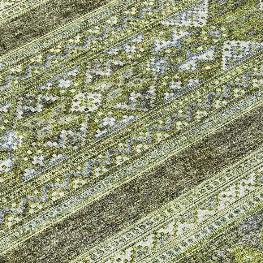 Olive Green And Artichoke Green Southwestern Washable Indoor Outdoor Area Rug Photo 3