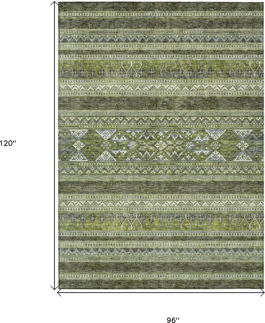 Olive Green And Artichoke Green Southwestern Washable Indoor Outdoor Area Rug Photo 3