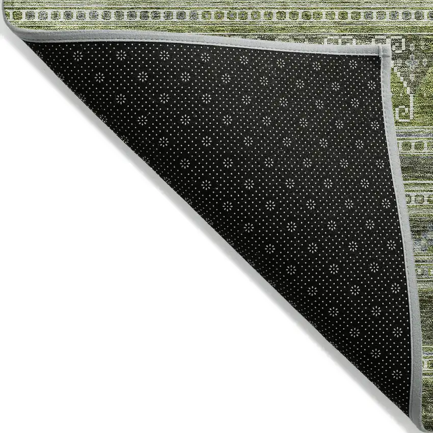 Olive Green And Artichoke Green Southwestern Washable Indoor Outdoor Area Rug Photo 6