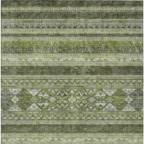 Olive Green And Artichoke Green Southwestern Washable Indoor Outdoor Area Rug Photo 5