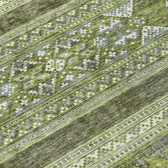 Olive Green And Artichoke Green Southwestern Washable Indoor Outdoor Area Rug Photo 3