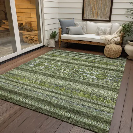 Olive Green And Artichoke Green Southwestern Washable Indoor Outdoor Area Rug Photo 7