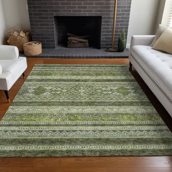 Olive Green And Artichoke Green Southwestern Washable Indoor Outdoor Area Rug Photo 8