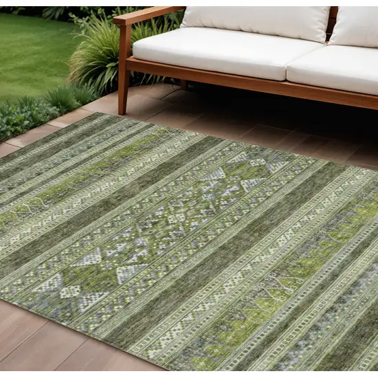 Olive Green And Artichoke Green Southwestern Washable Indoor Outdoor Area Rug Photo 1