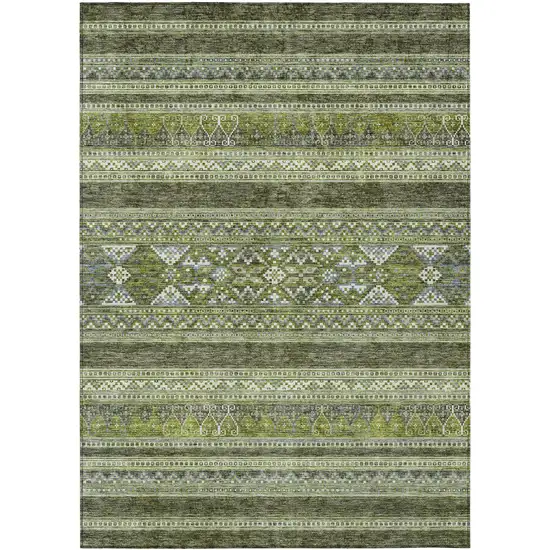 Olive Green And Artichoke Green Southwestern Washable Indoor Outdoor Area Rug Photo 1