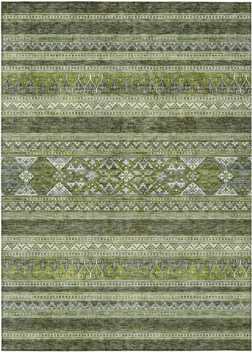 Olive Green And Artichoke Green Southwestern Washable Indoor Outdoor Area Rug Photo 1