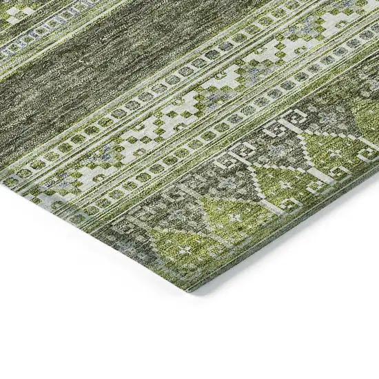 Olive Green And Artichoke Green Southwestern Washable Indoor Outdoor Area Rug Photo 2