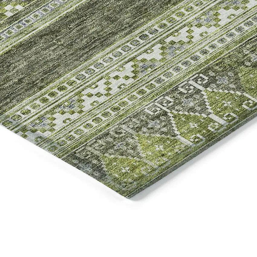 Olive Green And Artichoke Green Southwestern Washable Indoor Outdoor Area Rug Photo 2