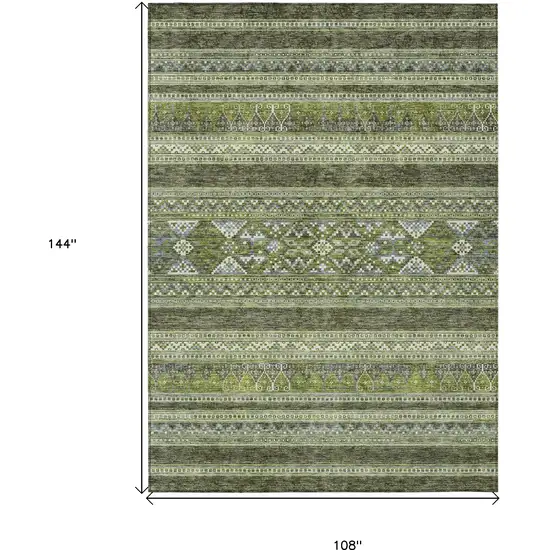 Olive Green And Artichoke Green Southwestern Washable Indoor Outdoor Area Rug Photo 3