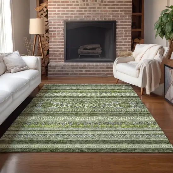 Olive Green And Artichoke Green Southwestern Washable Indoor Outdoor Area Rug Photo 9