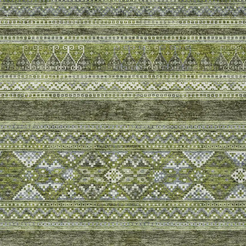 Olive Green And Artichoke Green Southwestern Washable Indoor Outdoor Area Rug Photo 4