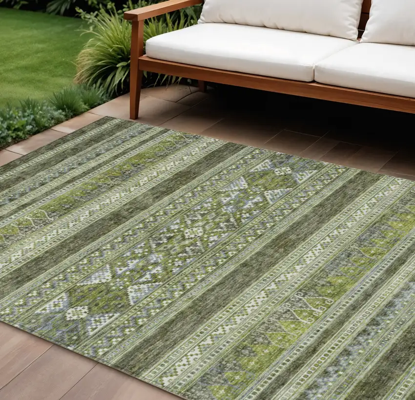 Olive Green And Artichoke Green Southwestern Washable Indoor Outdoor Area Rug Photo 1