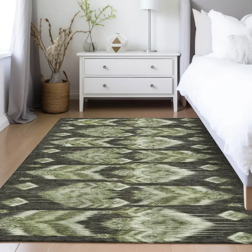 Olive Green And Artichoke Green Southwestern Washable Indoor Outdoor Area Rug Photo 9