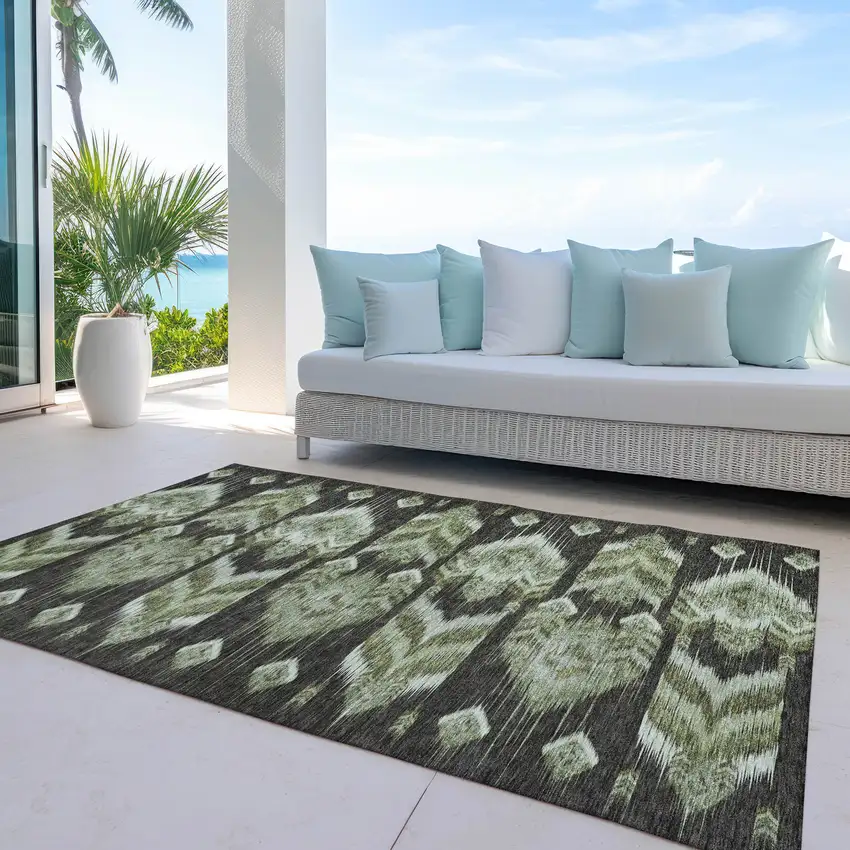 Olive Green And Artichoke Green Southwestern Washable Indoor Outdoor Area Rug Photo 8