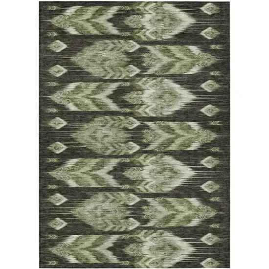 Olive Green And Artichoke Green Southwestern Washable Indoor Outdoor Area Rug Photo 2