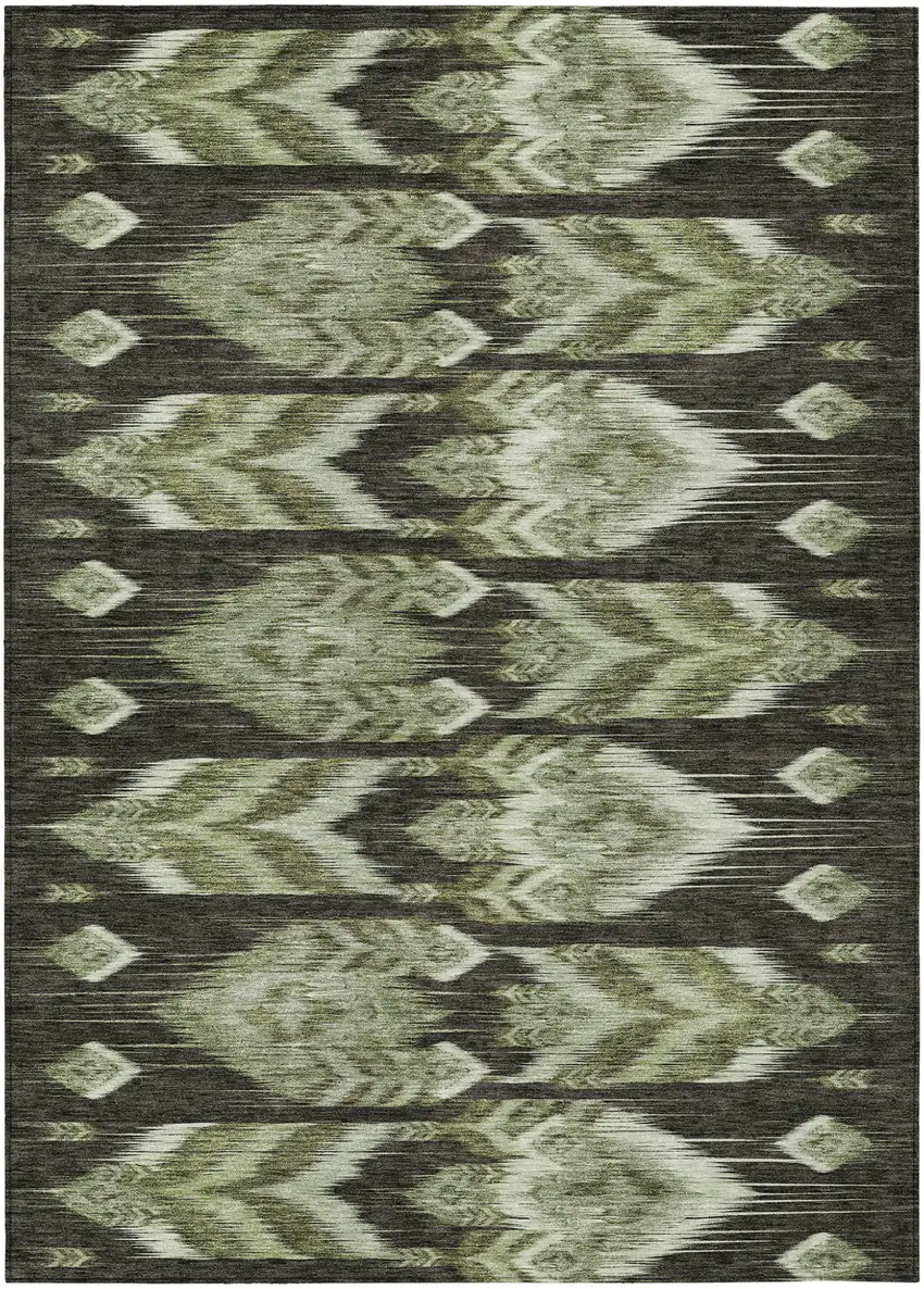 Olive Green And Artichoke Green Southwestern Washable Indoor Outdoor Area Rug Photo 2