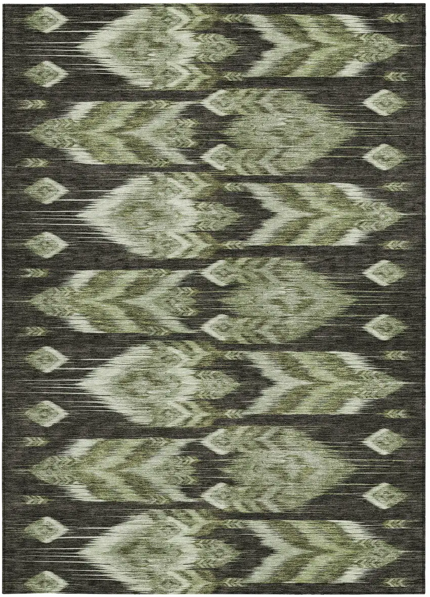 Olive Green And Artichoke Green Southwestern Washable Indoor Outdoor Area Rug Photo 7