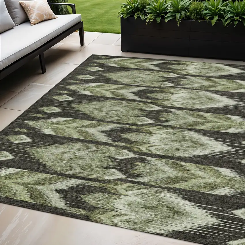 Olive Green And Artichoke Green Southwestern Washable Indoor Outdoor Area Rug Photo 1