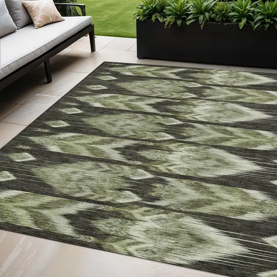 Olive Green And Artichoke Green Southwestern Washable Indoor Outdoor Area Rug Photo 1