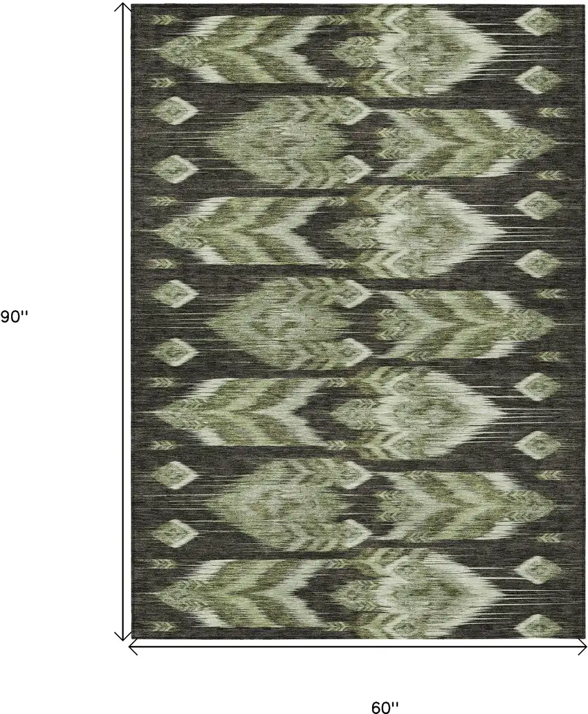 Olive Green And Artichoke Green Southwestern Washable Indoor Outdoor Area Rug Photo 3