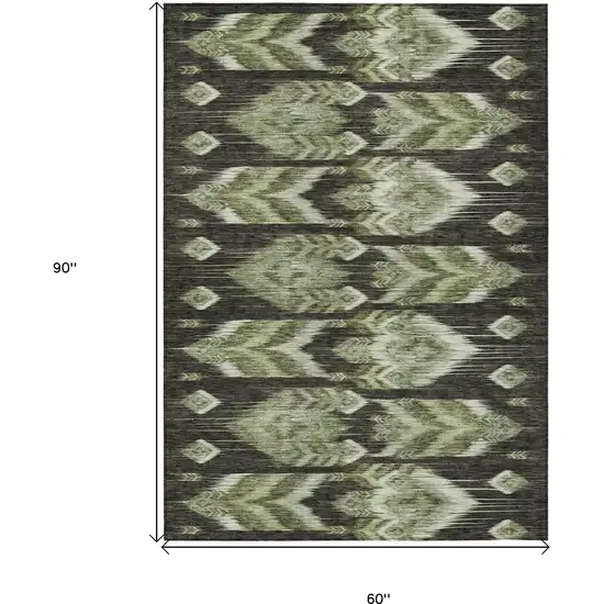 Olive Green And Artichoke Green Southwestern Washable Indoor Outdoor Area Rug Photo 3
