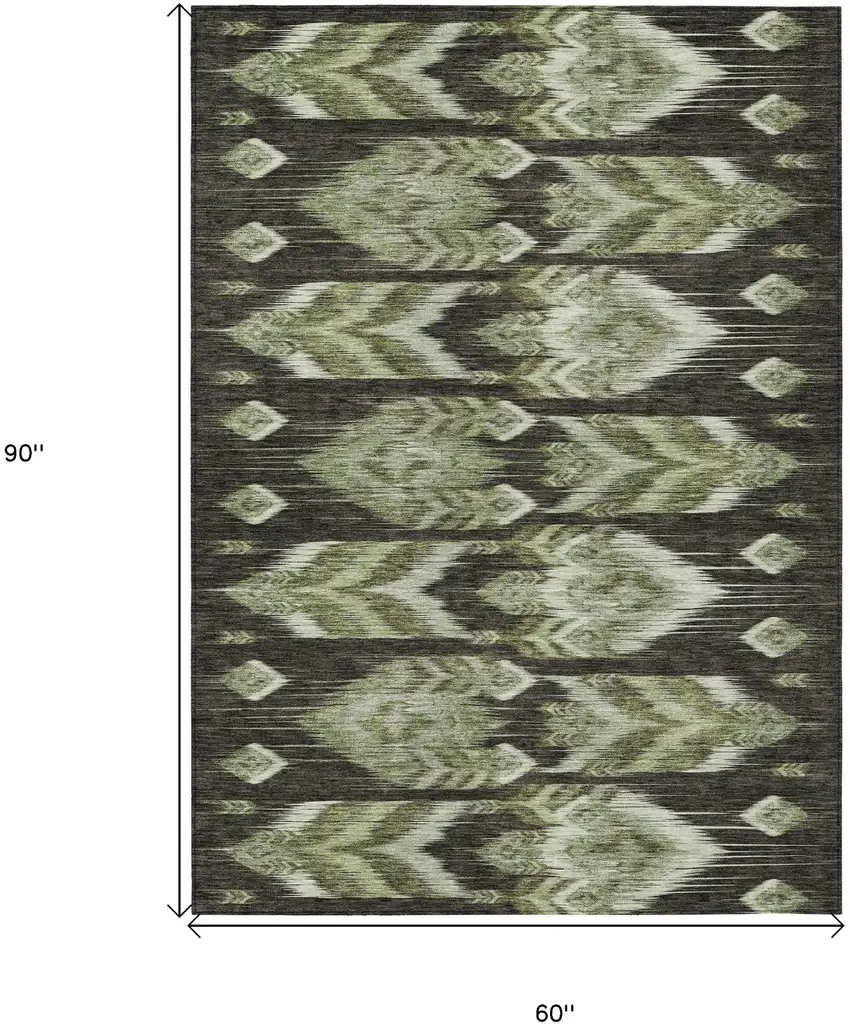 Olive Green And Artichoke Green Southwestern Washable Indoor Outdoor Area Rug Photo 3