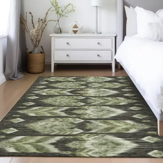 Olive Green And Artichoke Green Southwestern Washable Indoor Outdoor Area Rug Photo 9