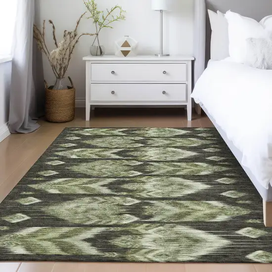Olive Green And Artichoke Green Southwestern Washable Indoor Outdoor Area Rug Photo 9