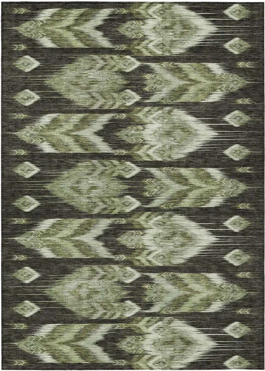Olive Green And Artichoke Green Southwestern Washable Indoor Outdoor Area Rug Photo 2