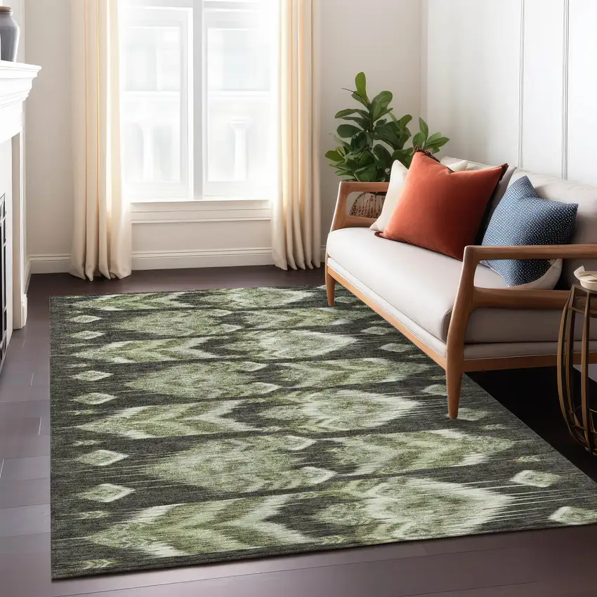Olive Green And Artichoke Green Southwestern Washable Indoor Outdoor Area Rug Photo 9